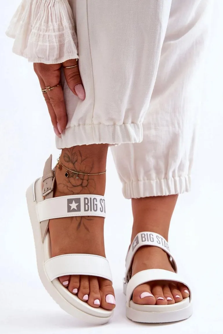 Damskie Płaskie Sandały Big Star LL274939 Białe