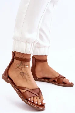 Damskie Płaskie Sandały Japonki Na Zamek Brązowe Rise Up!