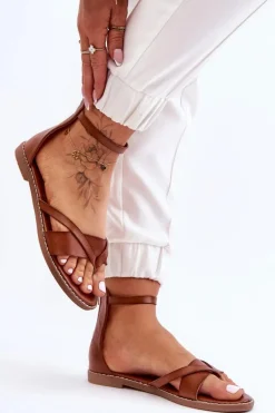 Damskie Płaskie Sandały Japonki Na Zamek Brązowe Rise Up!