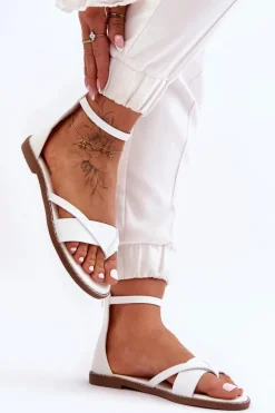 Damskie Płaskie Sandały Japonki Na Zamek Białe Rise Up!