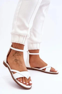 Damskie Płaskie Sandały Japonki Na Zamek Białe Rise Up!