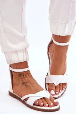 Damskie Płaskie Sandały Japonki Na Zamek Białe Rise Up!