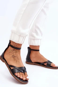 Damskie Płaskie Sandały Japonki Na Zamek Czarne Rise Up!