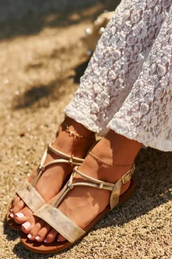 Damskie Płaskie Sandały Z Paskami S.Barski KV27-010 Złote