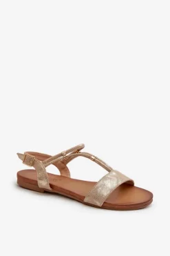 Damskie Płaskie Sandały Z Paskami S.Barski KV27-010 Złote