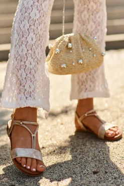 Damskie Płaskie Sandały Z Paskami S.Barski KV27-010 Złote