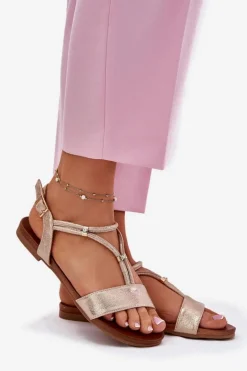 Damskie Płaskie Sandały Z Paskami S.Barski KV51-120 Różowe Złoto