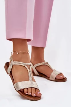 Damskie Płaskie Sandały Z Paskami S.Barski KV51-120 Złote