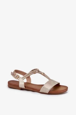 Damskie Płaskie Sandały Z Paskami S.Barski KV51-120 Złote