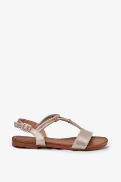 Damskie Płaskie Sandały Z Paskami S.Barski KV51-120 Złote