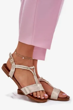 Damskie Płaskie Sandały Z Paskami S.Barski KV51-120 Złote