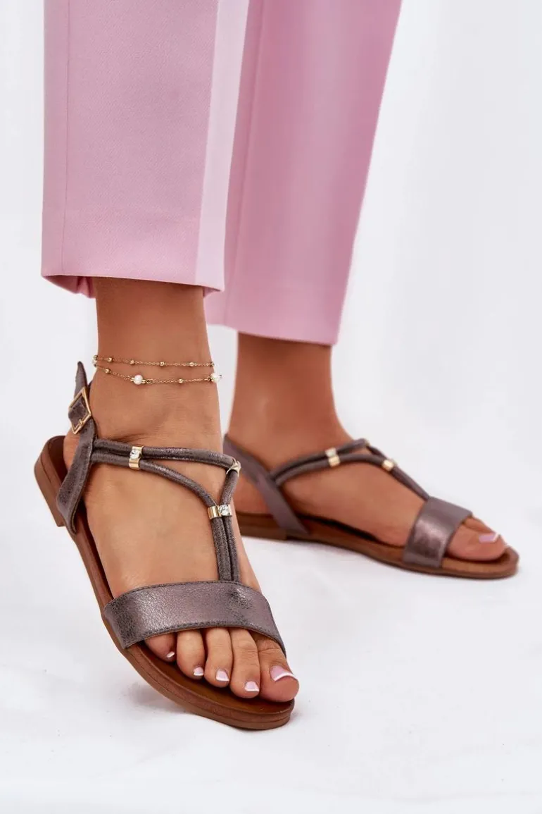 Damskie Płaskie Sandały Z Paskami S.Barski KV51-120 Grafitowe