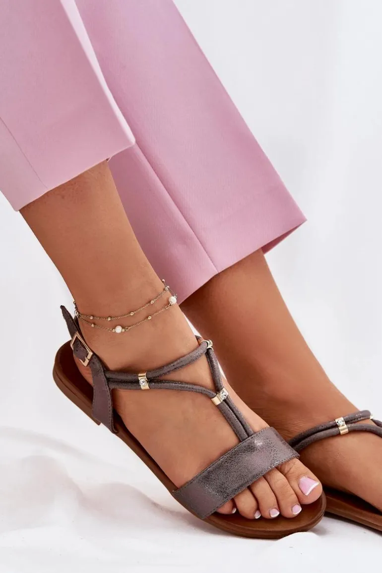 Damskie Płaskie Sandały Z Paskami S.Barski KV51-120 Grafitowe