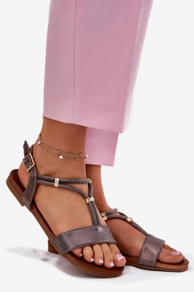 Damskie Płaskie Sandały Z Paskami S.Barski KV51-120 Grafitowe