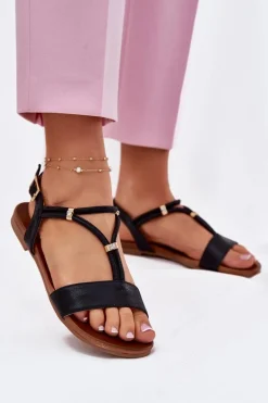 Damskie Płaskie Sandały Z Paskami S.Barski KV51-120 Czarne
