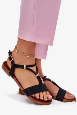 Damskie Płaskie Sandały Z Paskami S.Barski KV51-120 Czarne