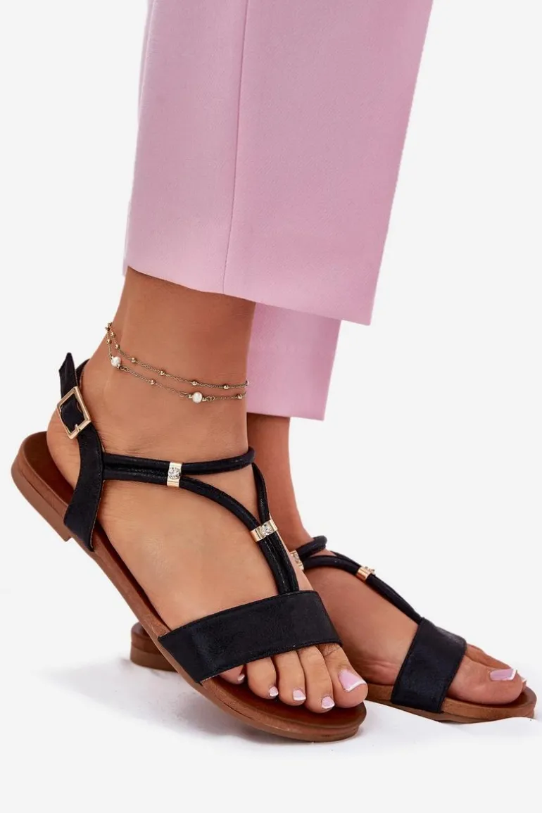 Damskie Płaskie Sandały Z Paskami S.Barski KV51-120 Czarne