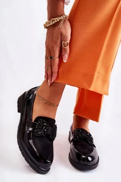 Damskie Półbuty Lakierowane Z Kokardą Czarne Laurent