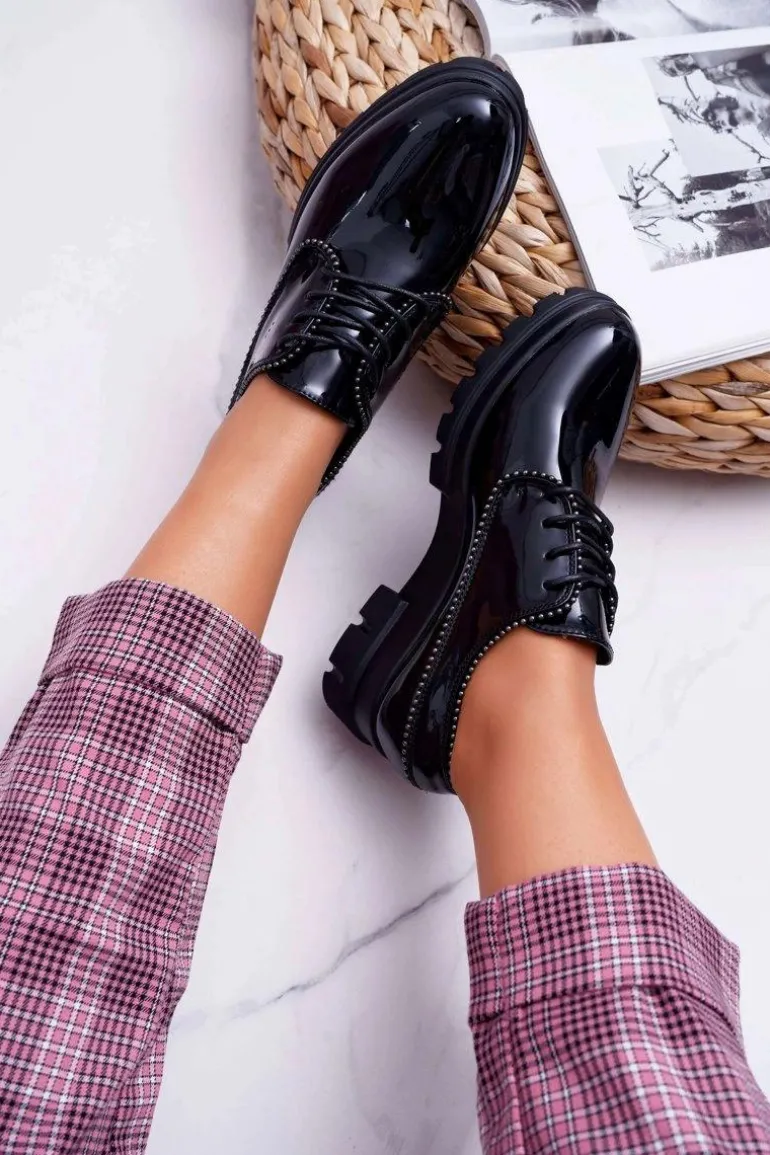 Damskie Półbuty Lakierowane Czarne So What