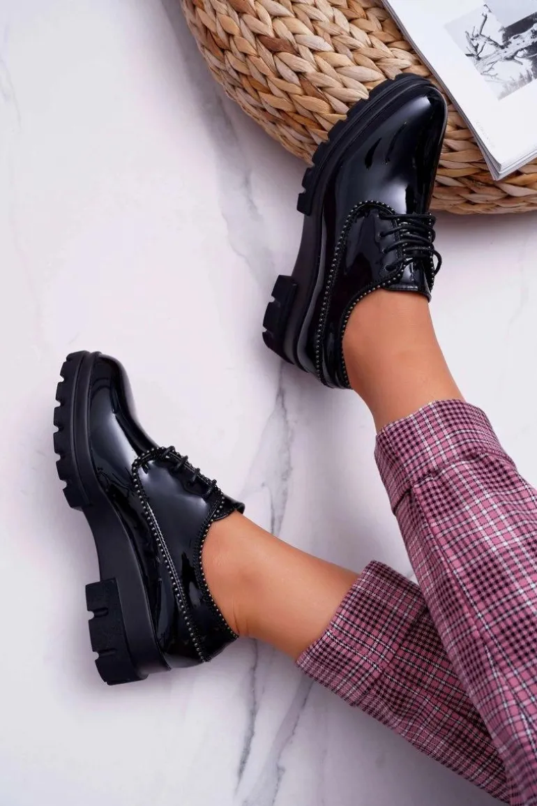 Damskie Półbuty Lakierowane Czarne So What