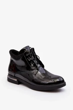 Damskie Półbuty Lakierowane Na Płaskim Obcasie Lu Boo Czarne