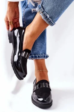 Damskie Półbuty Lakierowane Czarne Montius