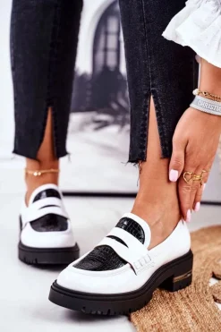 Damskie Półbuty Loafers Skórzane Białe Visconi 3136042