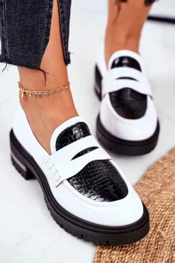 Damskie Półbuty Loafers Skórzane Białe Visconi 3136042