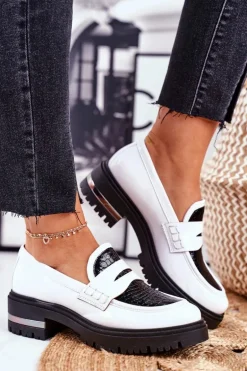 Damskie Półbuty Loafers Skórzane Białe Visconi 3136042