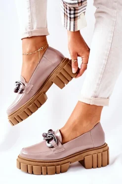 Damskie Półbuty Loafery Skórzane Cappuccino Laura Messi 2339