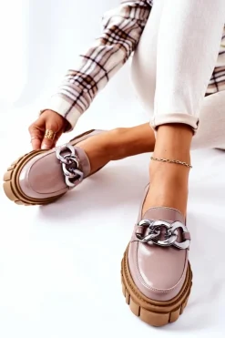 Damskie Półbuty Loafery Skórzane Cappuccino Laura Messi 2339