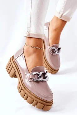 Damskie Półbuty Loafery Skórzane Cappuccino Laura Messi 2339