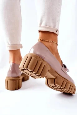 Damskie Półbuty Loafery Skórzane Cappuccino Laura Messi 2339