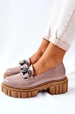 Damskie Półbuty Loafery Skórzane Cappuccino Laura Messi 2339