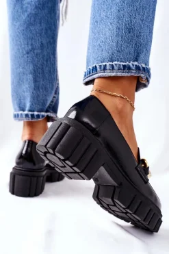 Damskie Półbuty Loafery Skórzane Czarne Laura Messi 2339