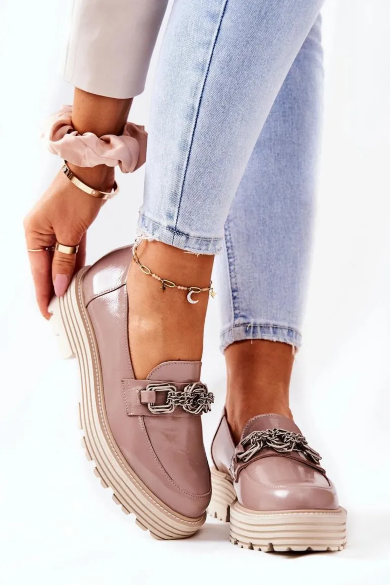 Damskie Półbuty Loafery Skórzane Ciemny Beż Laura Messi 2383