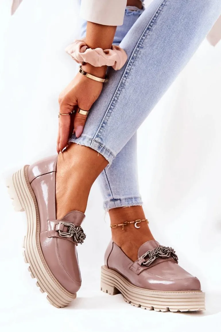 Damskie Półbuty Loafery Skórzane Ciemny Beż Laura Messi 2383