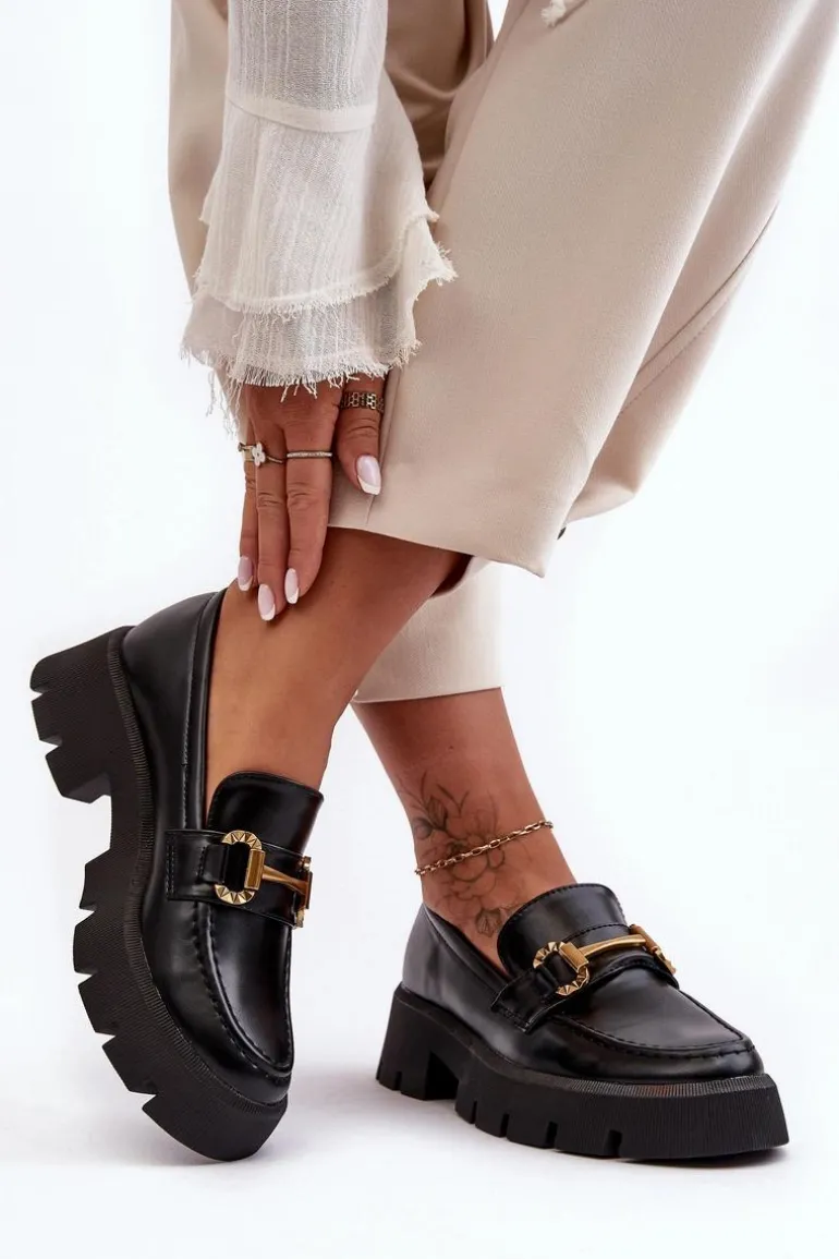 Damskie Półbuty Loafery Z Ozdobą Czarne Peuria