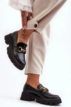 Damskie Półbuty Loafery Z Ozdobą Czarne Peuria