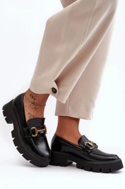 Damskie Półbuty Loafery Z Ozdobą Czarne Peuria