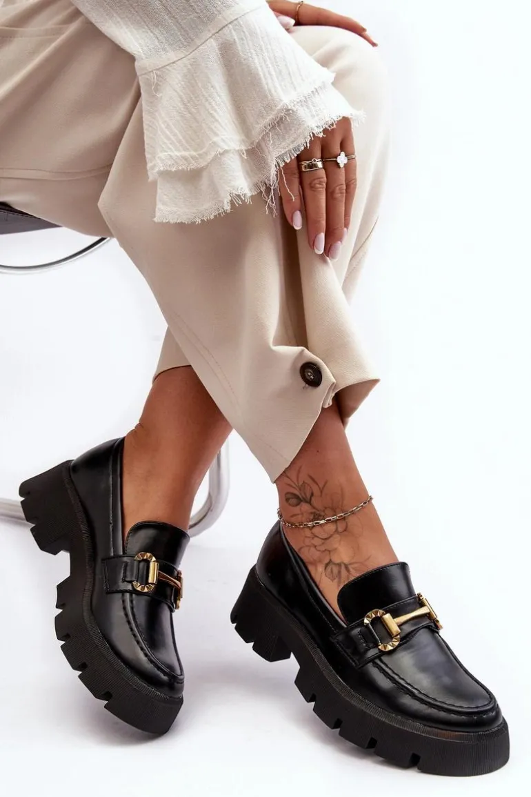 Damskie Półbuty Loafery Z Ozdobą Czarne Peuria