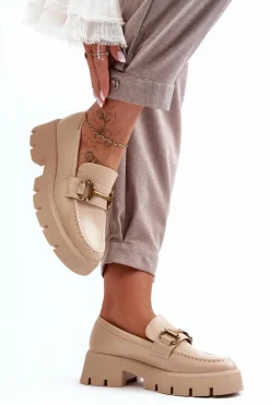 Damskie Półbuty Loafery Z Ozdobą Beżowe Peuria