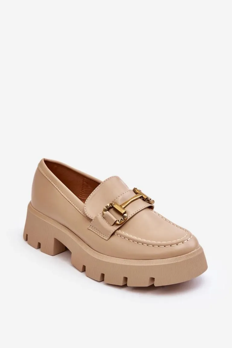 Damskie Półbuty Loafery Z Ozdobą Beżowe Peuria