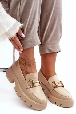 Damskie Półbuty Loafery Z Ozdobą Beżowe Peuria