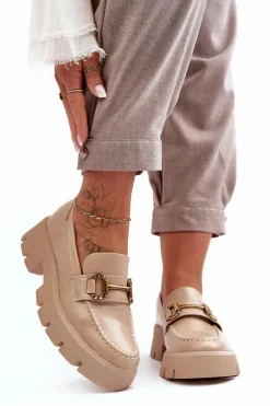 Damskie Półbuty Loafery Z Ozdobą Beżowe Peuria