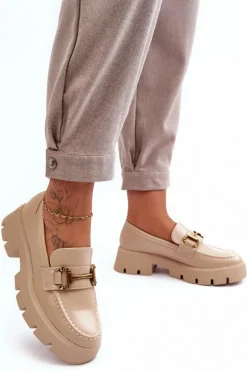 Damskie Półbuty Loafery Z Ozdobą Beżowe Peuria