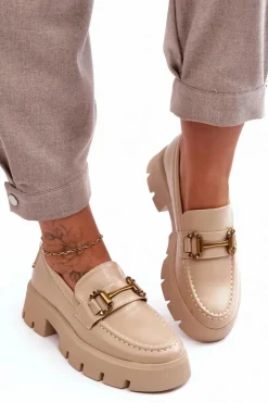 Damskie Półbuty Loafery Z Ozdobą Beżowe Peuria