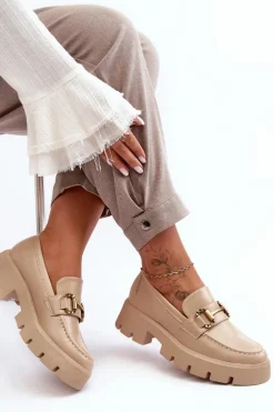 Damskie Półbuty Loafery Z Ozdobą Beżowe Peuria