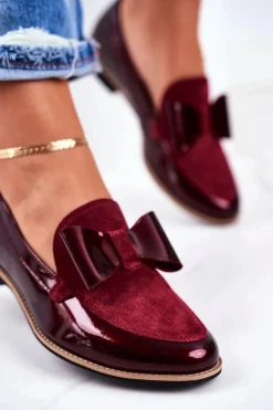 Damskie Półbuty Maciejka Lakierowane Loafery Bordowe 04099-44/00-1