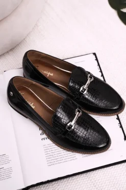 Damskie Półbuty Maciejka Lakierowane Loafery Czarne 4099A-01/00-1